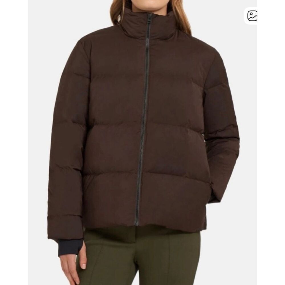 Theory brown stand up collar down fill puffer jacket size small